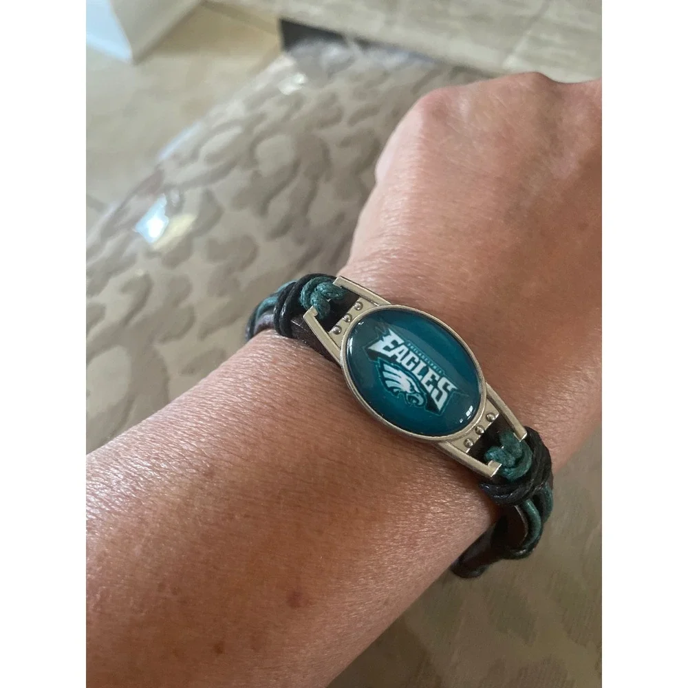 Philadelphia Eagles Leather Bracelet Braided Teal Black Cord NFL Fan Jewelry